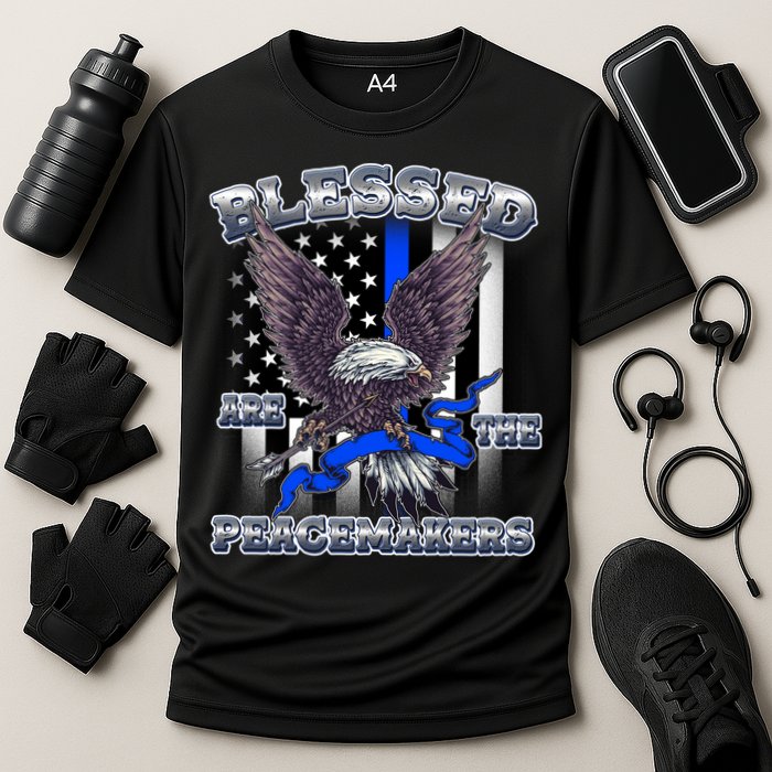 Blessed Are The Peacemakers Thin Blue Line Eagle Cooling Performance Crew T-Shirt