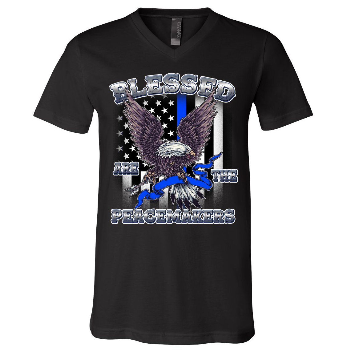 Blessed Are The Peacemakers Thin Blue Line Eagle V-Neck T-Shirt
