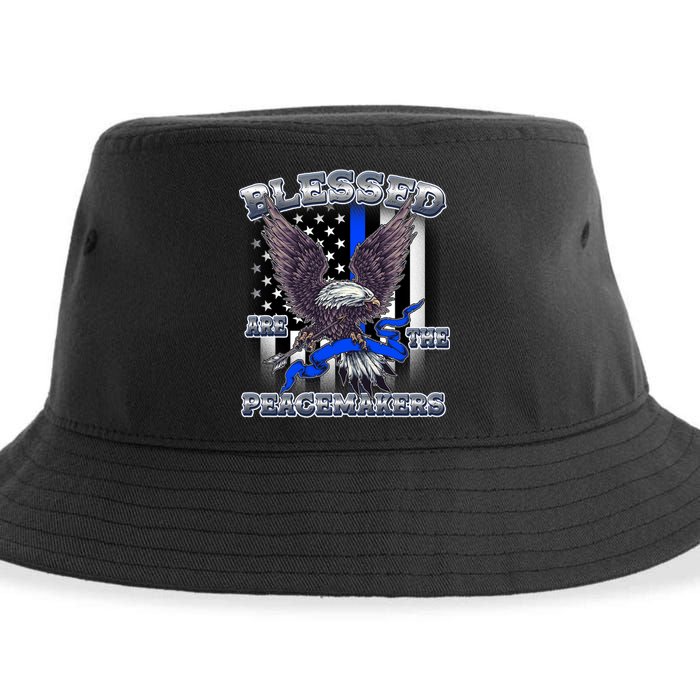 Blessed Are The Peacemakers Thin Blue Line Eagle Sustainable Bucket Hat