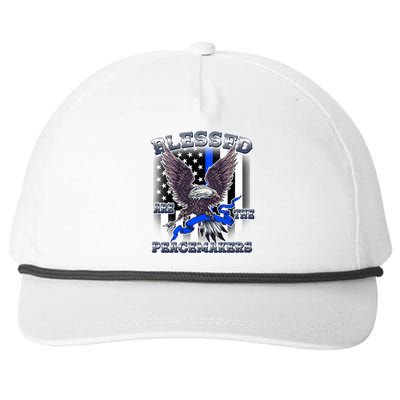 Blessed Are The Peacemakers Thin Blue Line Eagle Snapback Five-Panel Rope Hat