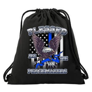 Blessed Are The Peacemakers Thin Blue Line Eagle Drawstring Bag