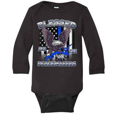 Blessed Are The Peacemakers Thin Blue Line Eagle Baby Long Sleeve Bodysuit