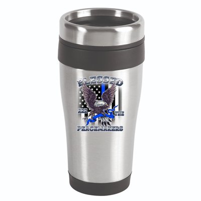 Blessed Are The Peacemakers Thin Blue Line Eagle 16oz Travel Tumbler