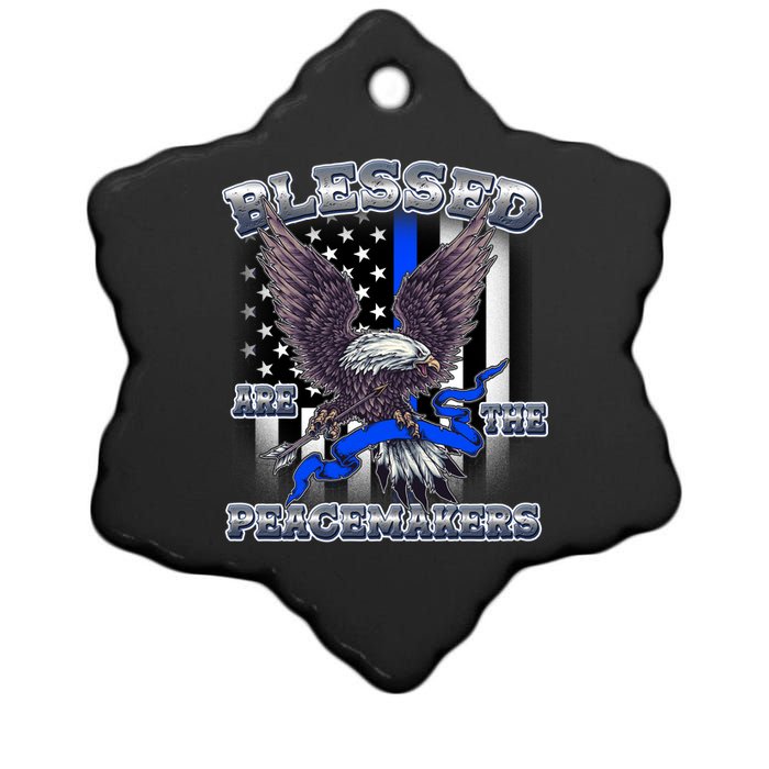 Blessed Are The Peacemakers Thin Blue Line Eagle Ceramic Star Ornament