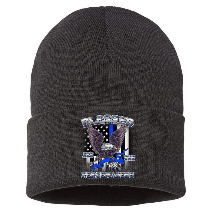 Blessed Are The Peacemakers Thin Blue Line Eagle Sustainable Knit Beanie