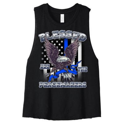 Blessed Are The Peacemakers Thin Blue Line Eagle Women's Racerback Cropped Tank