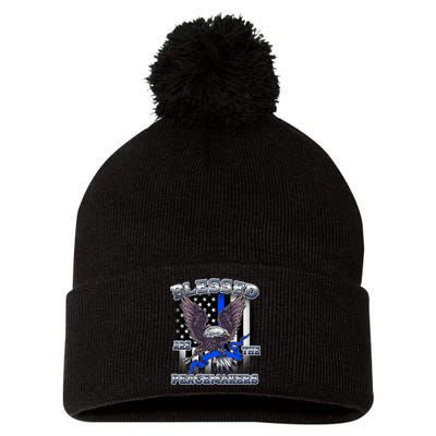 Blessed Are The Peacemakers Thin Blue Line Eagle Pom Pom 12in Knit Beanie