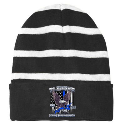 Blessed Are The Peacemakers Thin Blue Line Eagle Striped Beanie with Solid Band