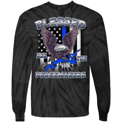 Blessed Are The Peacemakers Thin Blue Line Eagle Tie-Dye Long Sleeve Shirt