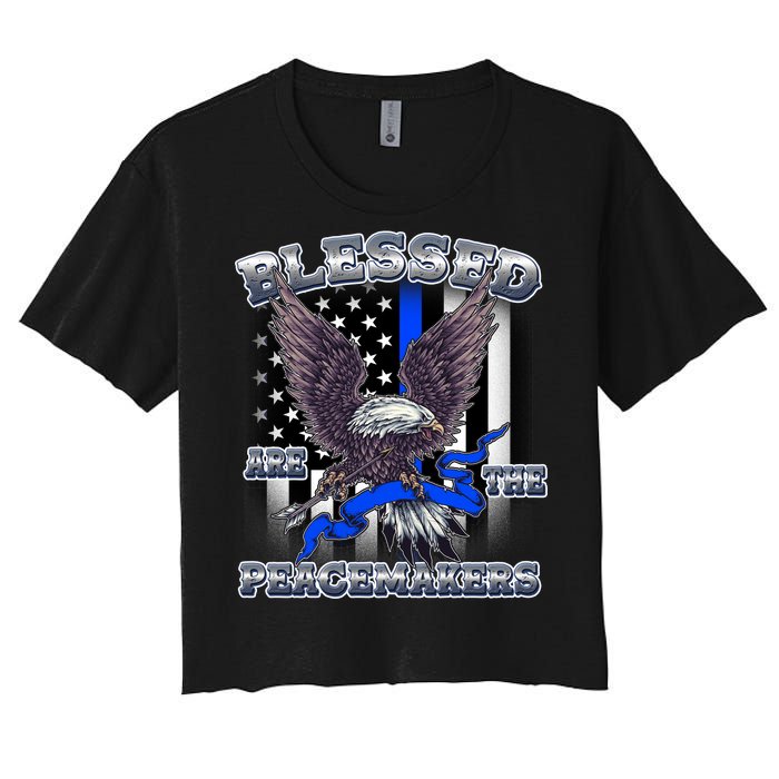 Blessed Are The Peacemakers Thin Blue Line Eagle Women's Crop Top Tee