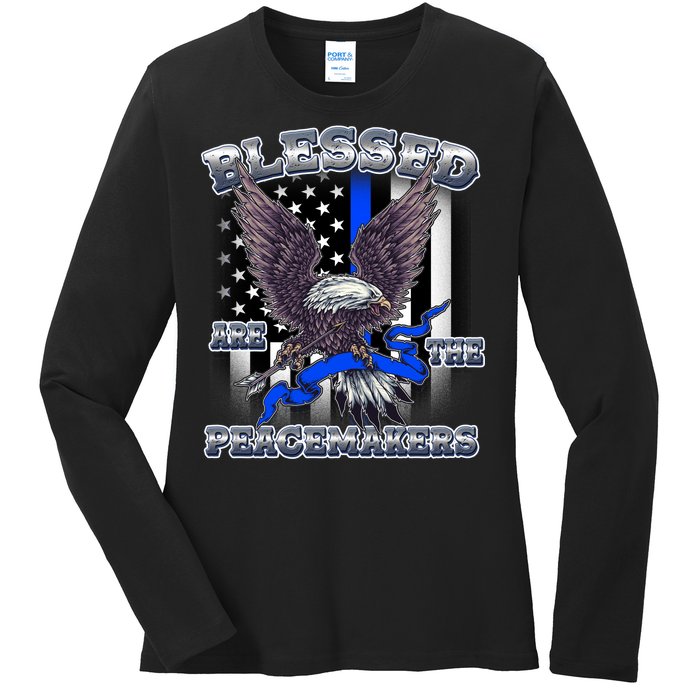 Blessed Are The Peacemakers Thin Blue Line Eagle Ladies Long Sleeve Shirt