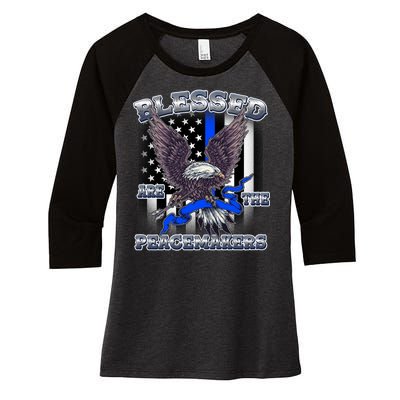 Blessed Are The Peacemakers Thin Blue Line Eagle Women's Tri-Blend 3/4-Sleeve Raglan Shirt