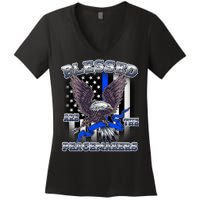 Blessed Are The Peacemakers Thin Blue Line Eagle Women's V-Neck T-Shirt