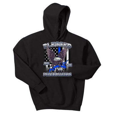 Blessed Are The Peacemakers Thin Blue Line Eagle Kids Hoodie