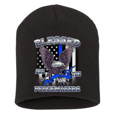 Blessed Are The Peacemakers Thin Blue Line Eagle Short Acrylic Beanie