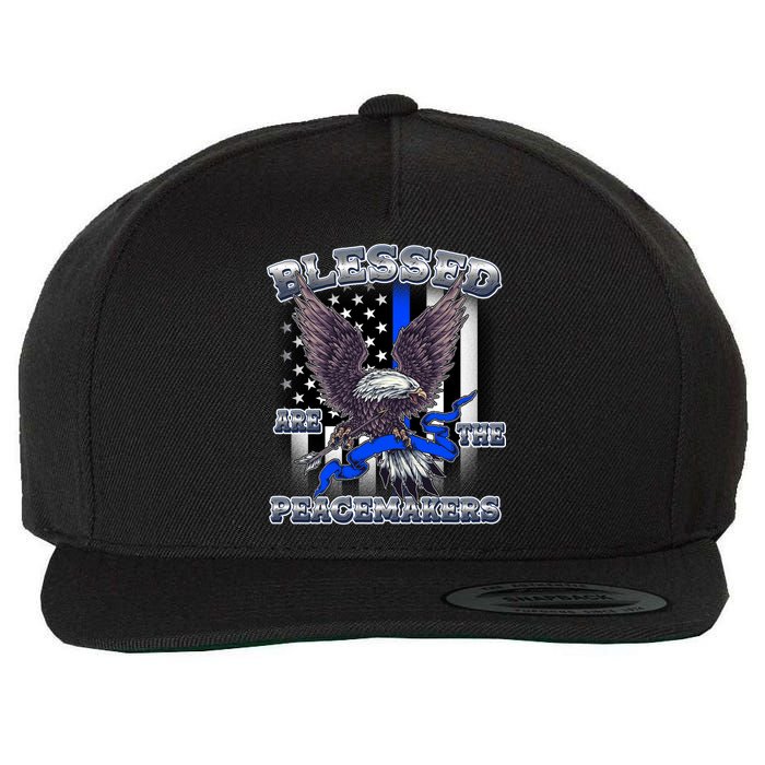 Blessed Are The Peacemakers Thin Blue Line Eagle Wool Snapback Cap