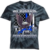 Blessed Are The Peacemakers Thin Blue Line Eagle Kids Tie-Dye T-Shirt