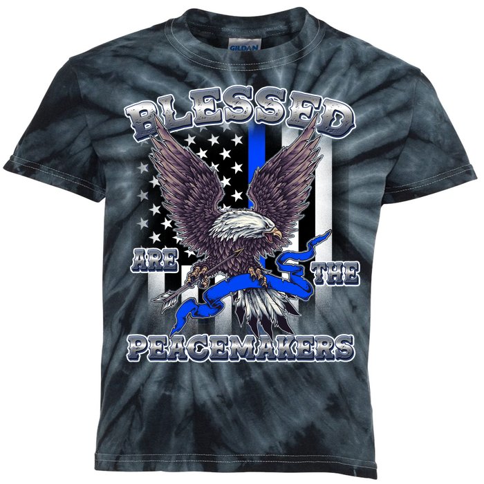 Blessed Are The Peacemakers Thin Blue Line Eagle Kids Tie-Dye T-Shirt