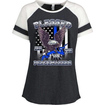 Blessed Are The Peacemakers Thin Blue Line Eagle Enza Ladies Jersey Colorblock Tee