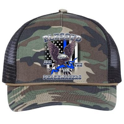 Blessed Are The Peacemakers Thin Blue Line Eagle Retro Rope Trucker Hat Cap