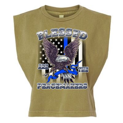 Blessed Are The Peacemakers Thin Blue Line Eagle Garment-Dyed Women's Muscle Tee