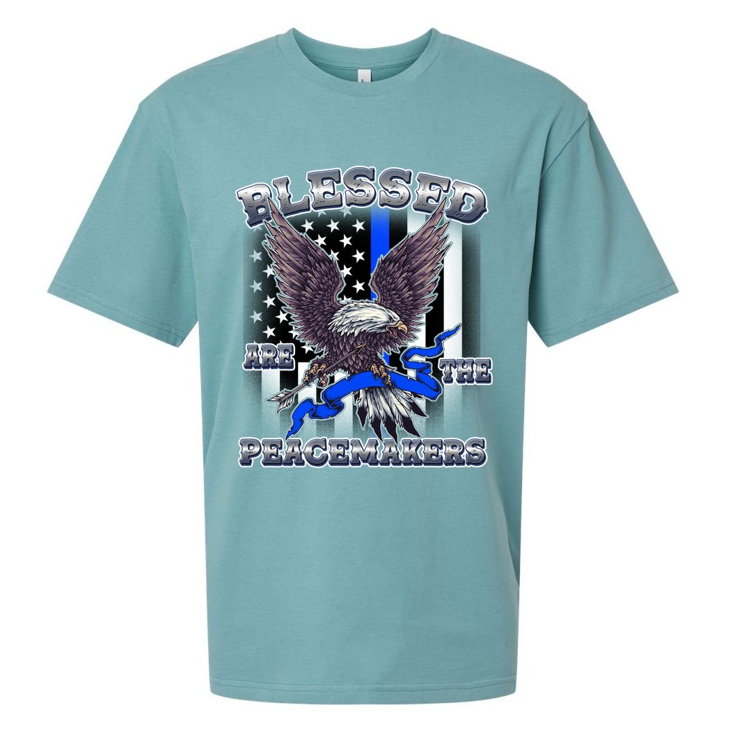 Blessed Are The Peacemakers Thin Blue Line Eagle Sueded Cloud Jersey T-Shirt