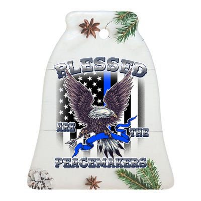 Blessed Are The Peacemakers Thin Blue Line Eagle Ceramic Bell Ornament