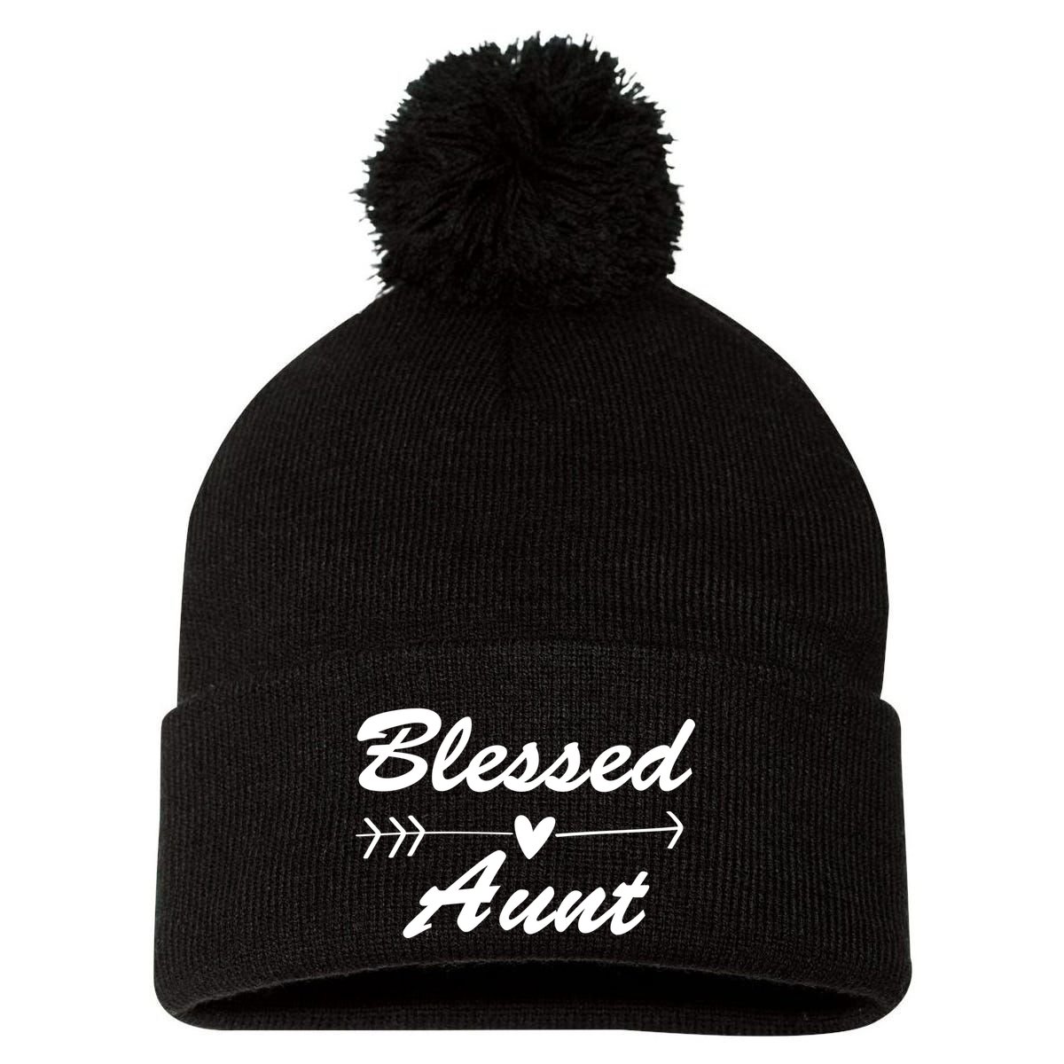 Blessed Aunt Arrow Pom Pom 12in Knit Beanie