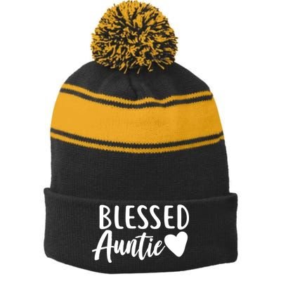 Blessed Auntie Stripe Pom Pom Beanie