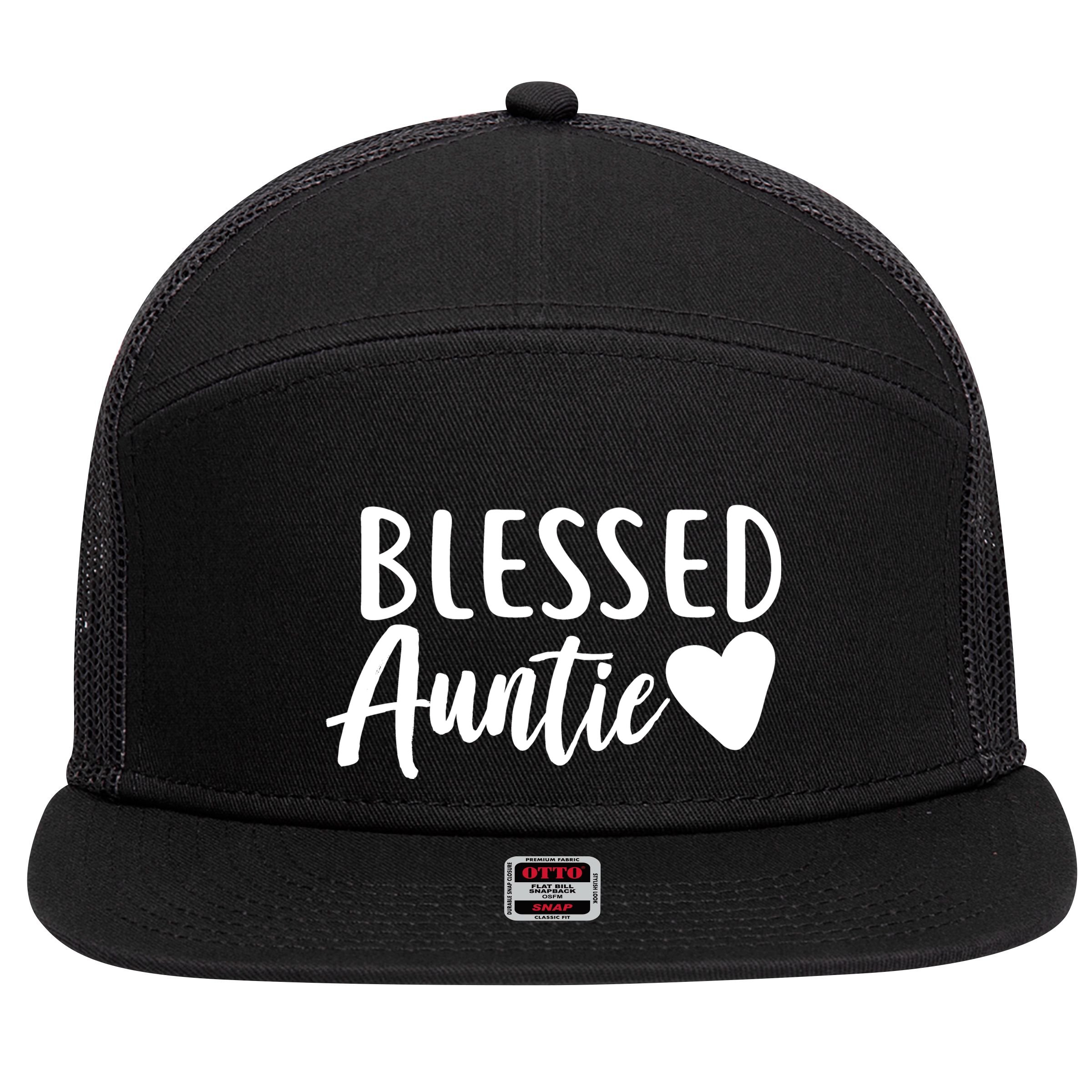Blessed Auntie 7 Panel Mesh Trucker Snapback Hat