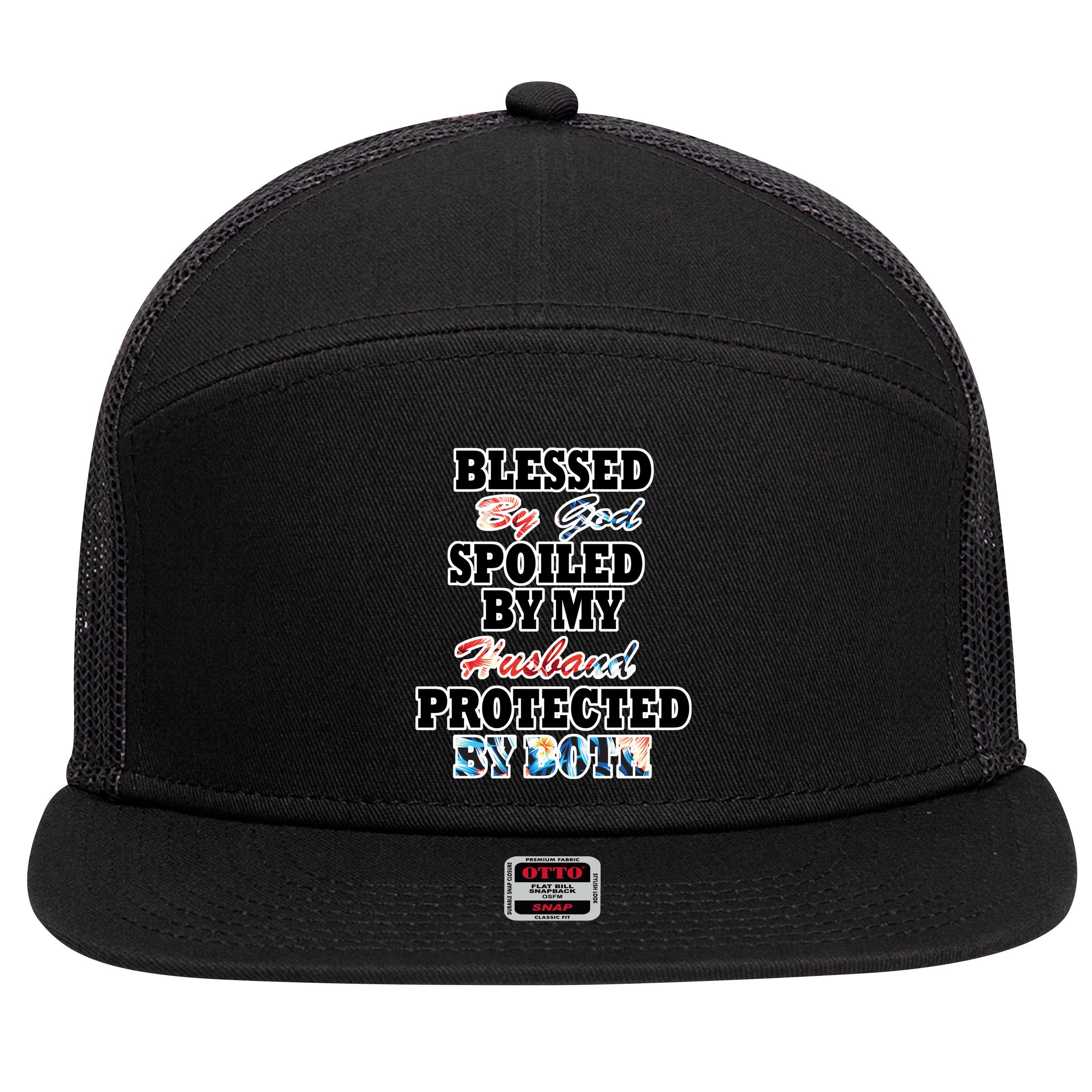Blessed By God 7 Panel Mesh Trucker Snapback Hat
