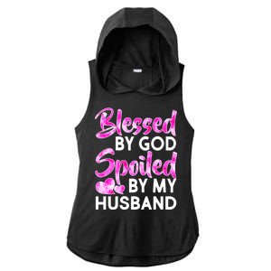 Blessed By God Spoiled By Husband Ladies PosiCharge Tri-Blend Wicking Draft Hoodie Tank