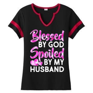 Blessed By God Spoiled By Husband Ladies Halftime Notch Neck Tee