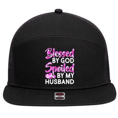 Blessed By God Spoiled By Husband 7 Panel Mesh Trucker Snapback Hat