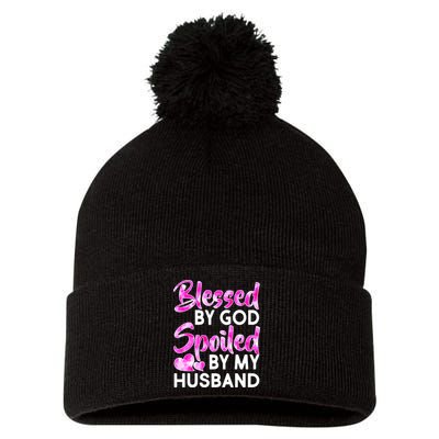 Blessed By God Spoiled By Husband Pom Pom 12in Knit Beanie