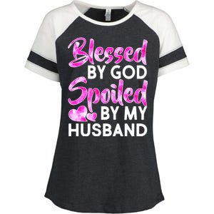 Blessed By God Spoiled By Husband Enza Ladies Jersey Colorblock Tee