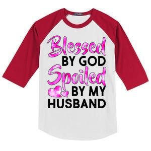 Blessed By God Spoiled By Husband Kids Colorblock Raglan Jersey