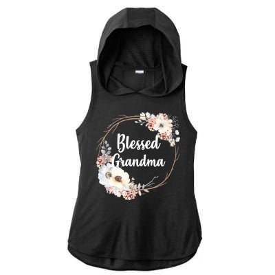 Blessed Grandma Floral Ladies PosiCharge Tri-Blend Wicking Draft Hoodie Tank