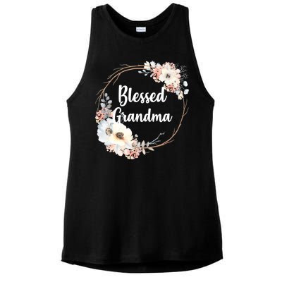 Blessed Grandma Floral Ladies PosiCharge Tri-Blend Wicking Tank