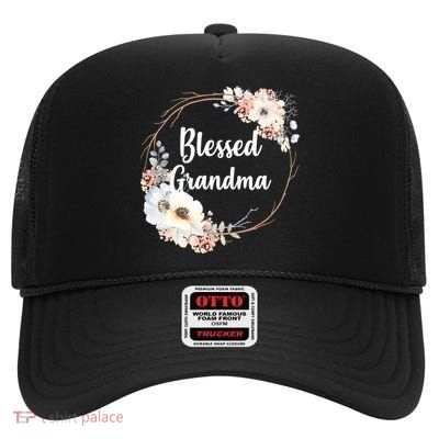 Blessed Grandma Floral High Crown Mesh Back Trucker Hat