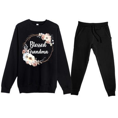 Blessed Grandma Floral Premium Crewneck Sweatsuit Set