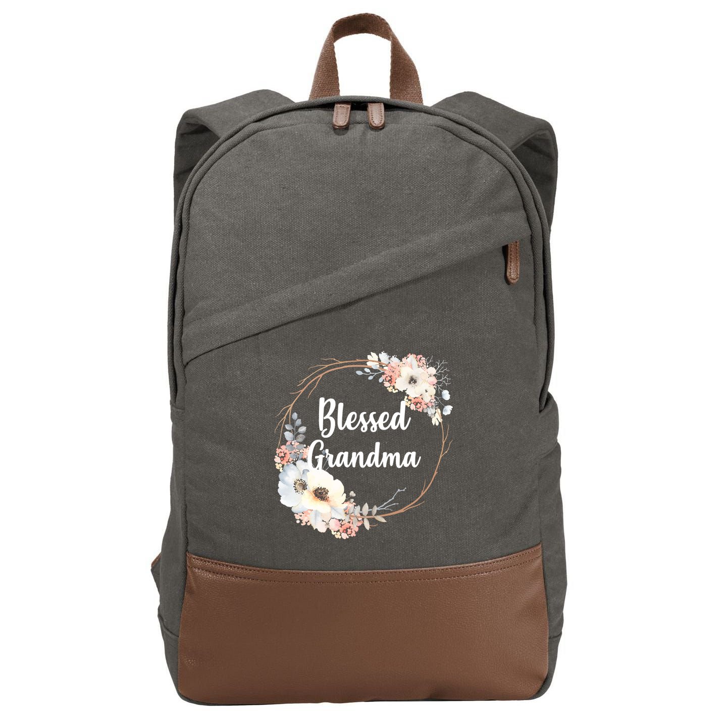 Blessed Grandma Floral Cotton Canvas Backpack