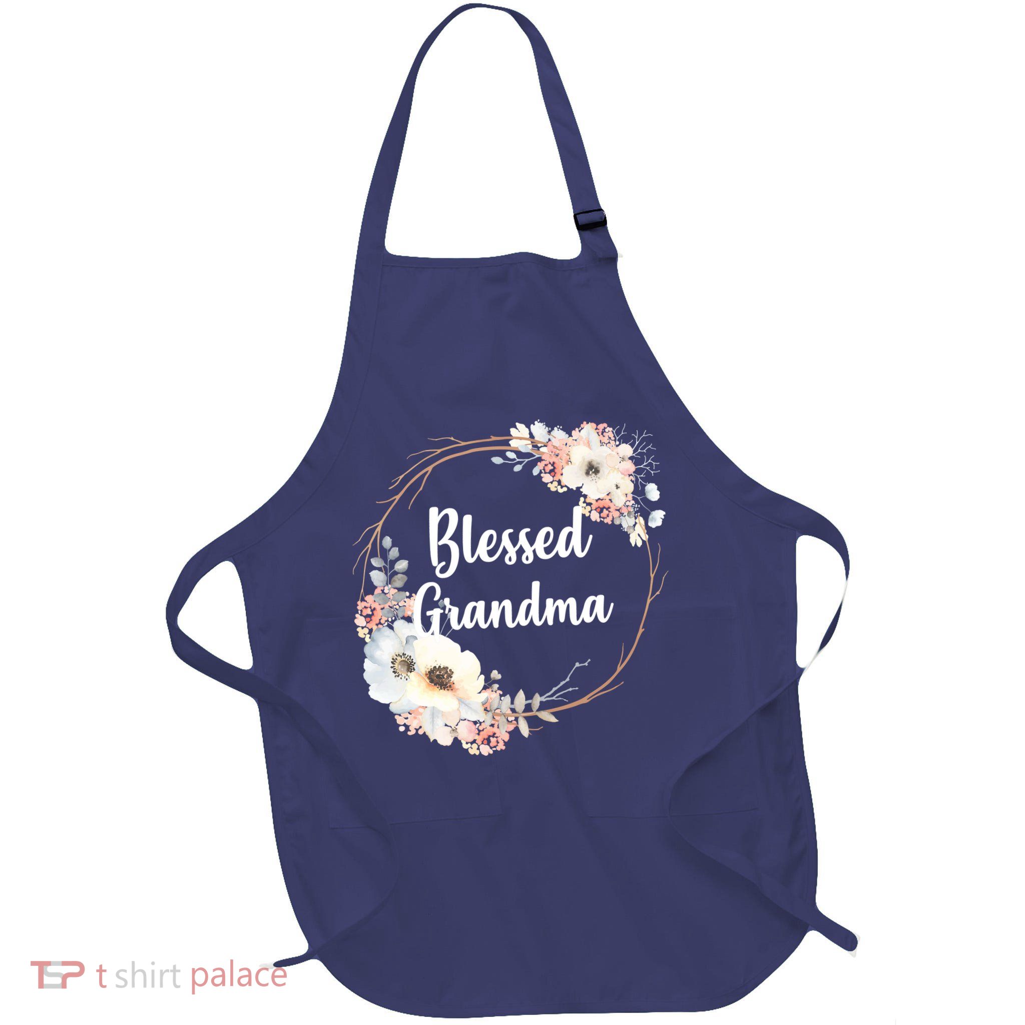 Blessed Grandma Floral Full-Length Apron With Pockets