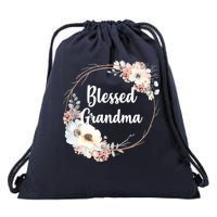 Blessed Grandma Floral Drawstring Bag