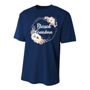 Blessed Grandma Floral Youth Performance Sprint T-Shirt