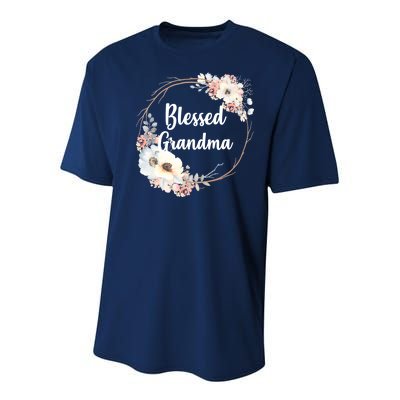 Blessed Grandma Floral Youth Performance Sprint T-Shirt