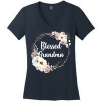 Blessed Grandma Floral Women's V-Neck T-Shirt