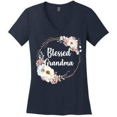 Blessed Grandma Floral Women's V-Neck T-Shirt