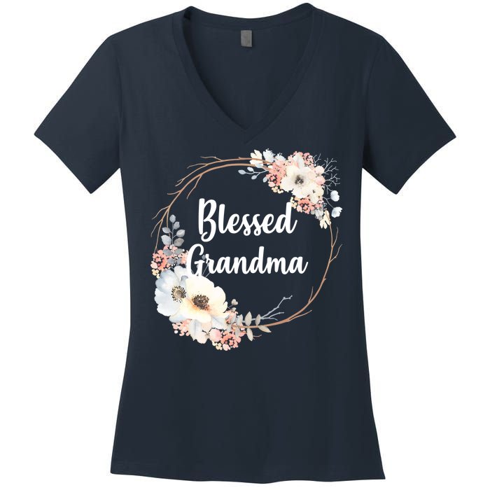 Blessed Grandma Floral Women's V-Neck T-Shirt