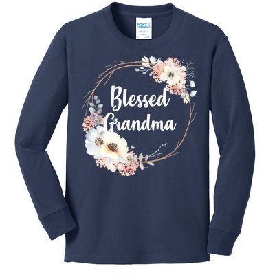 Blessed Grandma Floral Kids Long Sleeve Shirt